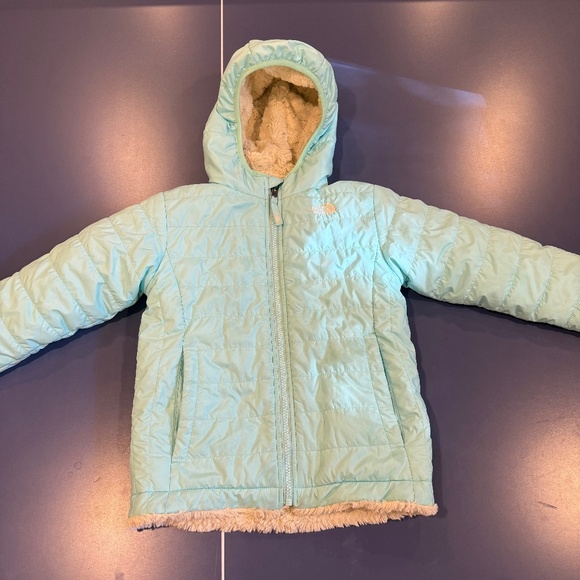 The North Face Girls Reversible Mossbud Jacket in aqua, Size 6 - Picture 1 of 12